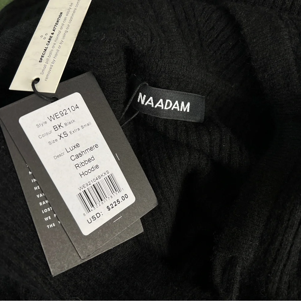 NWT Naadam Luxe Cashmere Ribbed Hoodie Pullover Sweater Black XS - Picture 11 of 11